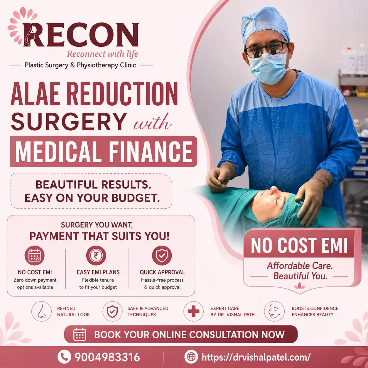 Infographics on Alar reduction surgery in Mumbai with Medical Financing.