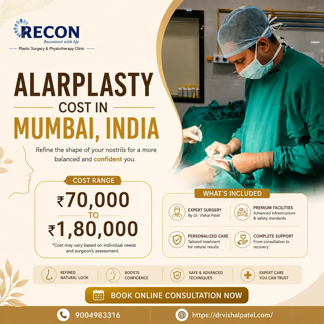 Infographics about Alarplasty cost in Mumbai India - by Dr. Vishal Patel.