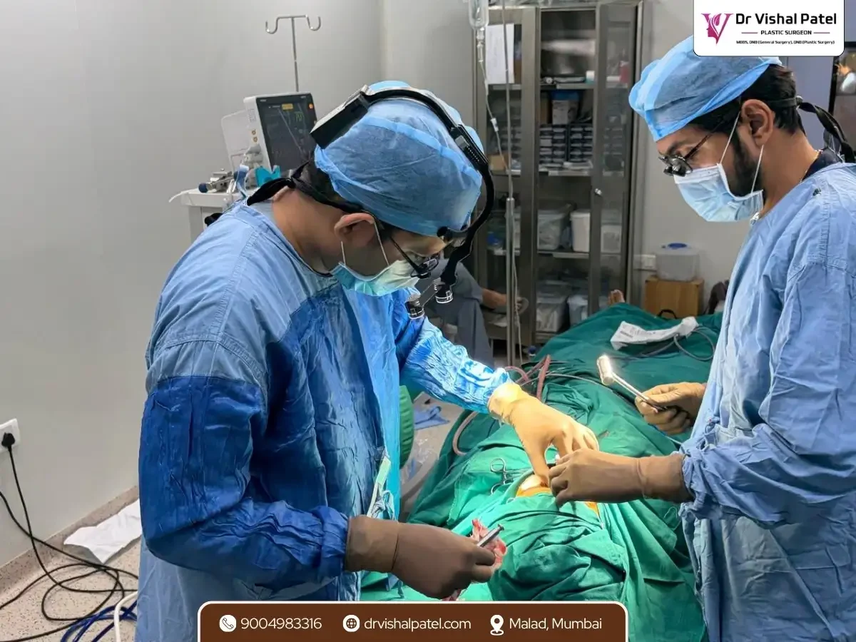 Dr. Vishal Patel doing Rhinoplasty in Mumbai with staff.