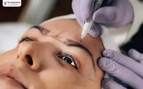Adding marking near eyebrows for Botox treatment.