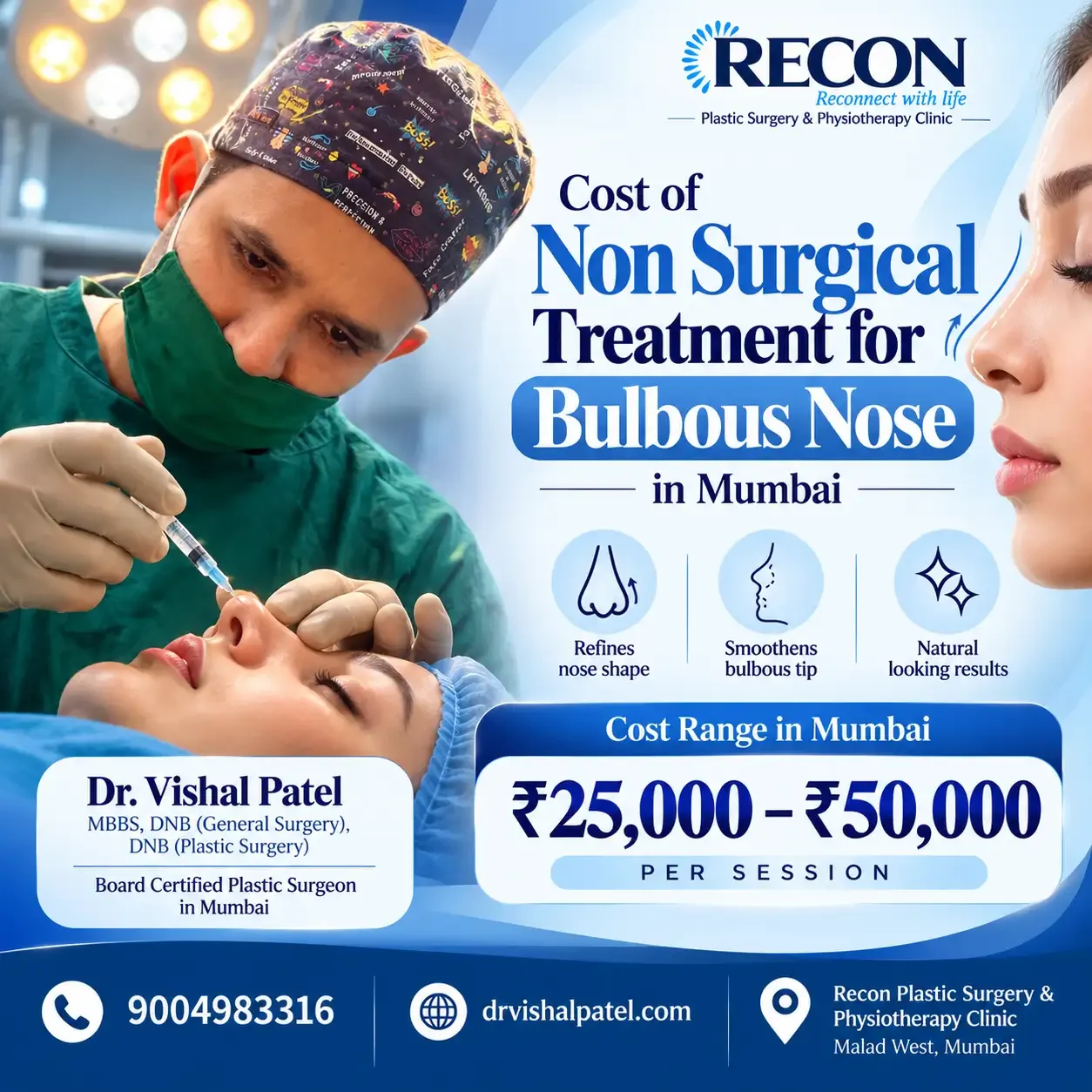 Infographic showing Cost of Non Surgical Treatment for Bulbous Nose.