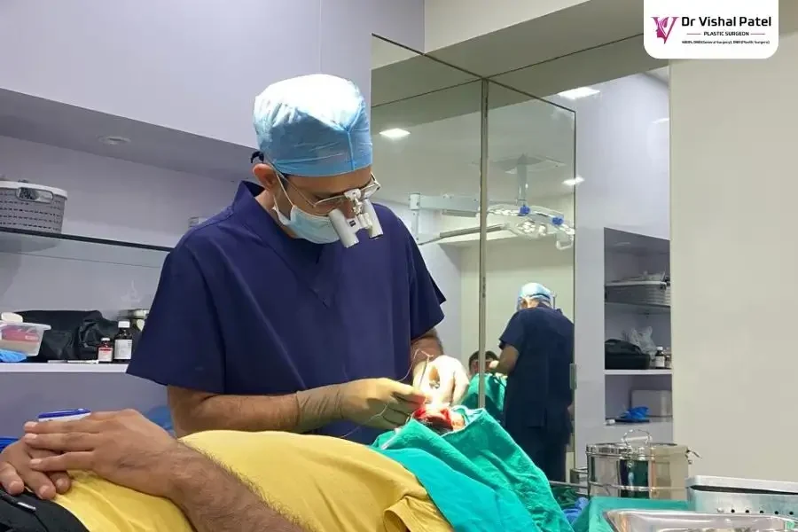 Dr Vishal Patel - Best Rhinoplasty Surgeon in Mumbai while performing Rhinoplasty Surgery