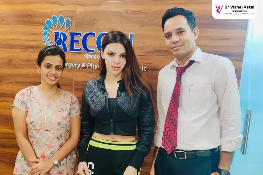 Dr. Vishal Patel with Bollywood Actress Sherlyn Chopra at Recon Plastic Surgery Clinic in Mumbai