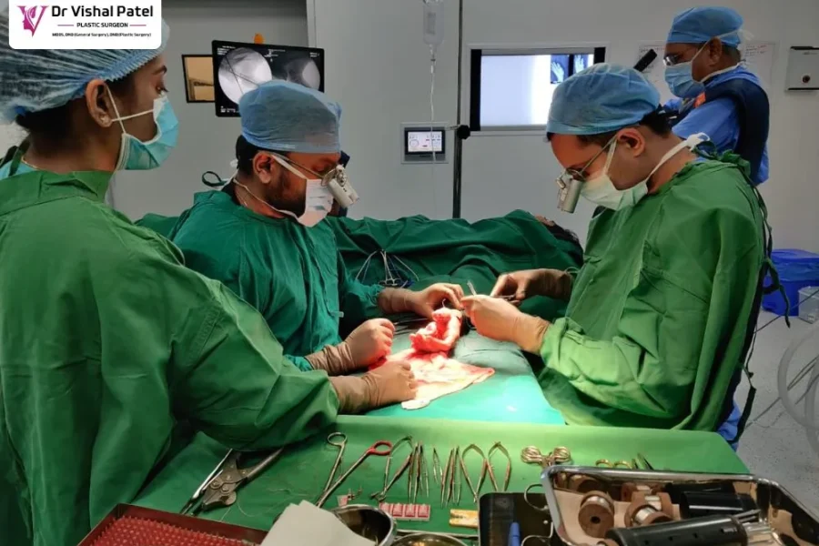 Dr. Vishal with staff performing hand surgery in Mumbai.