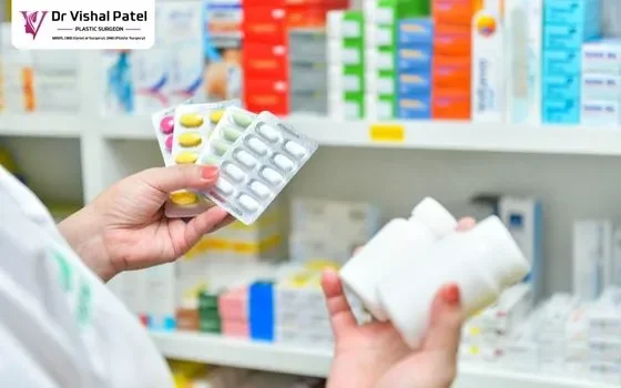 Ingrown Toenail Medicines and tablets in 2 hands.