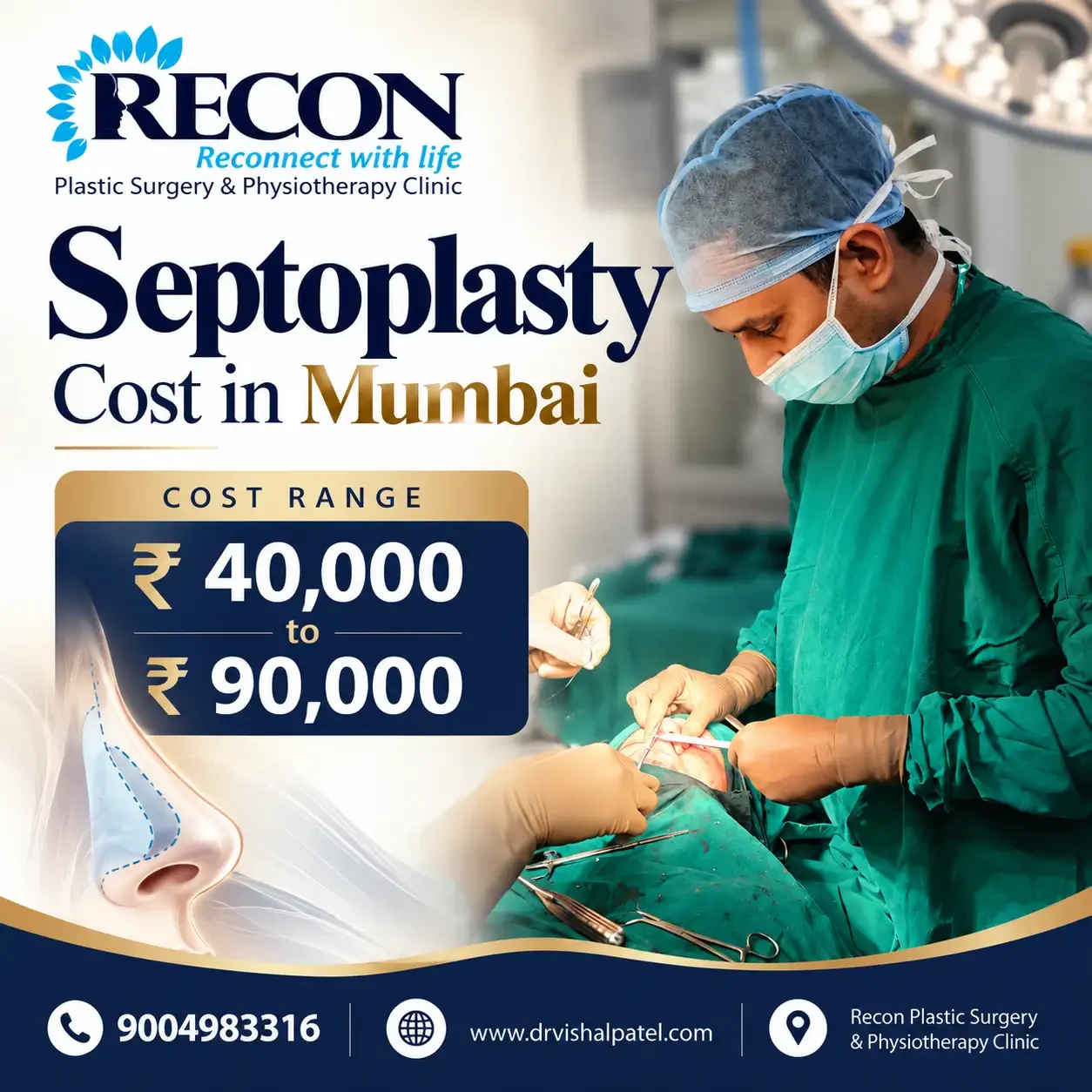 Infographic showing Septoplasty Cost in Mumbai as Rs. 40000 to Rs. 90000.