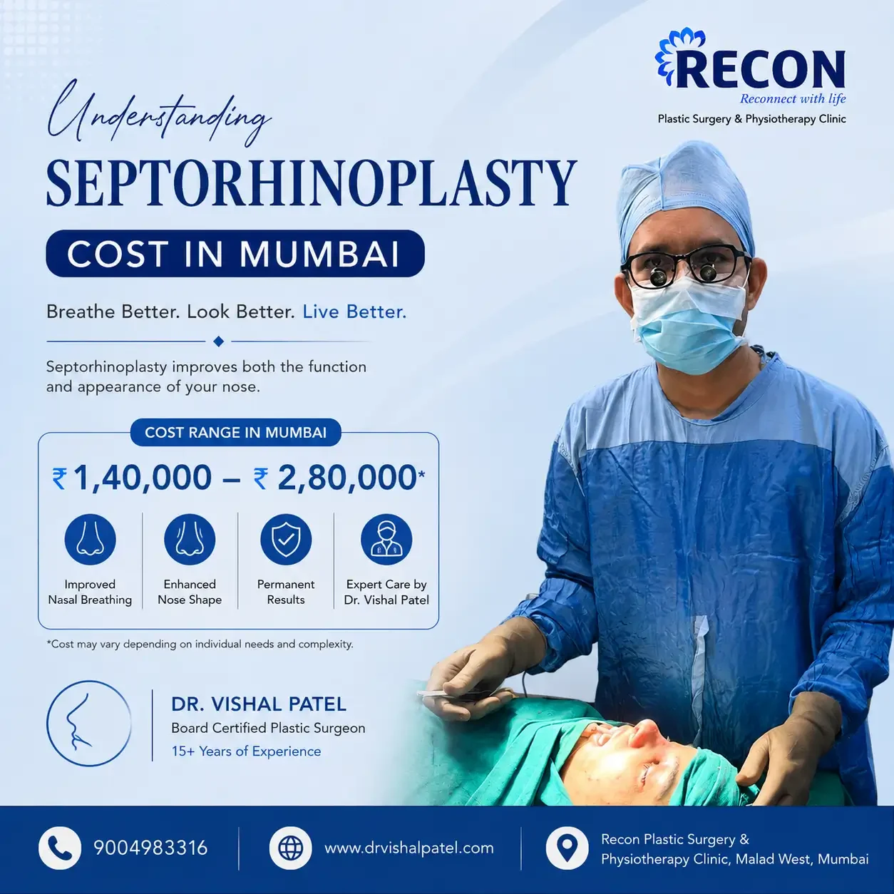 Infographics showing average cost of Septorhinoplasty in Mumbai by Dr. Vishal Patel