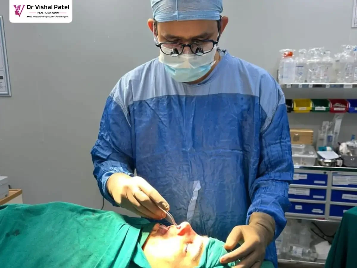Dr. Vishal Patel in a Septorhinoplasty surgery at his clinic in Mumbai.