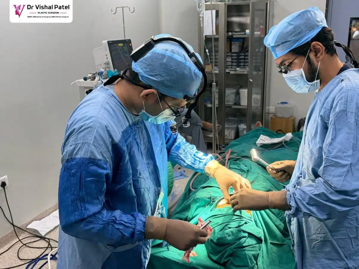 Dr. Vishal Patel with surgery team doing Septorhinoplasty in Mumbai.