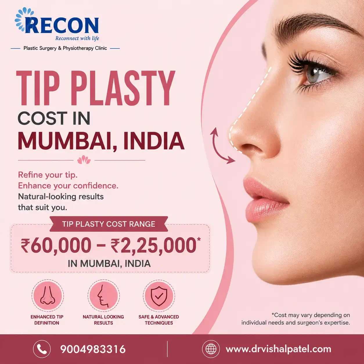Infographics about Tip plasty surgery cost in Mumbai - Dr. Vishal Patel Explains.