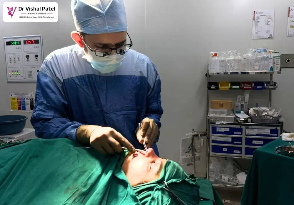 Dr. Vishal Patel while performing a Maxillofacial surgery in Mumbai.