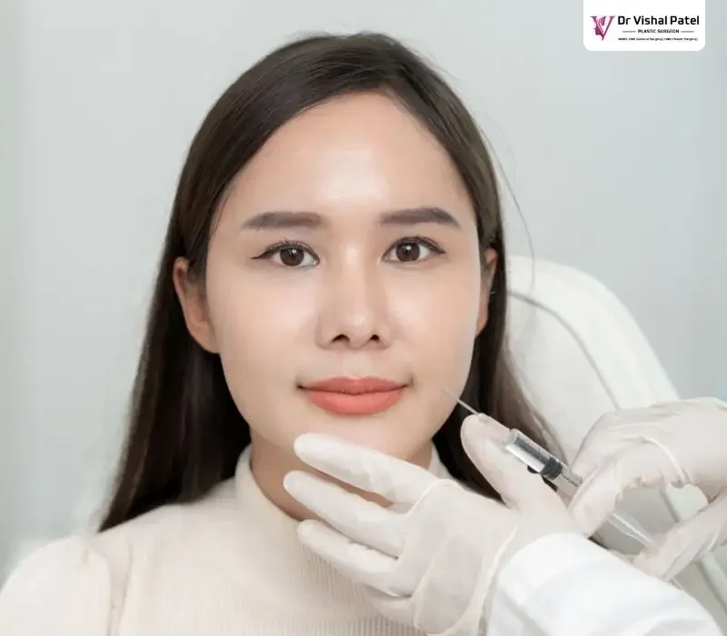 Women Face with injection near it.